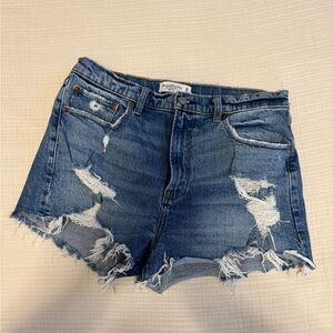 Abercrombie High Rise The Mom Short Distressed Blue Denim Size 10